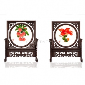 廣繡《雙面插架》（荔枝、紅棉）29x36cm